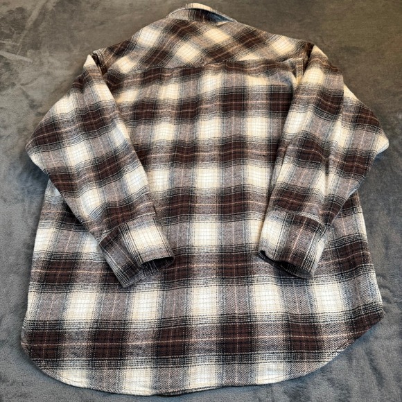 Work n Sport Brown Plaid Heavy Flannel Pearl Snap Western Shirt Mens Medium - Picture 5 of 9